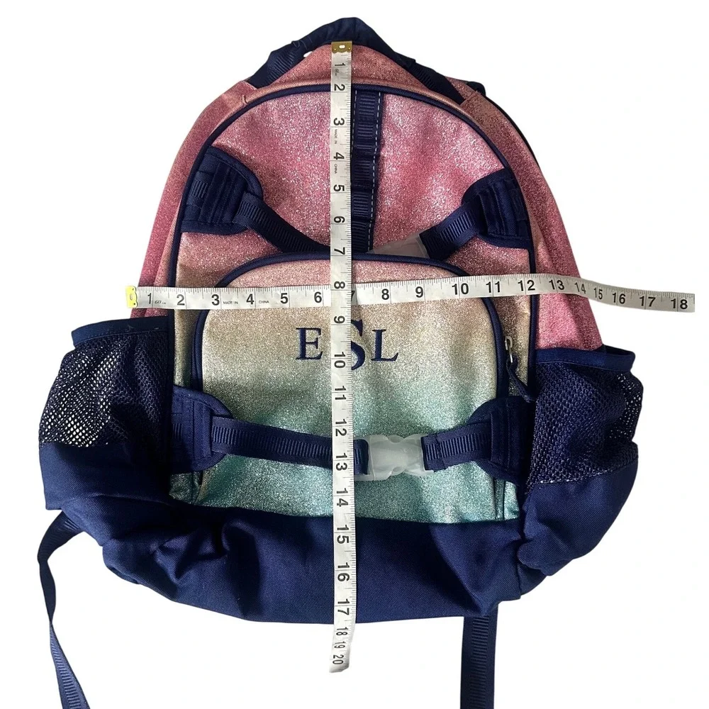 Pottery Barn Kids Mackenzie Ombre Glitter Backpack Pink Blue Navy Monogram ESL